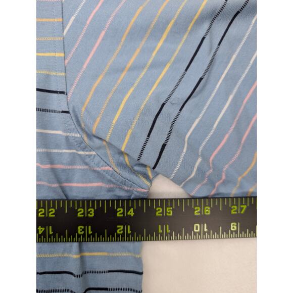 Alan Flusser Mens Golf Polo Shirt Size Large Blue Stripe Yellow Black - Picture 3 of 6
